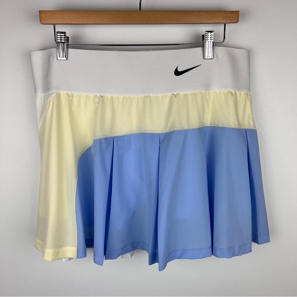 Nike Dri-Fit Advantage Hybrid Tennis Skirt Butter Yellow Pastel Blue Size XL - Picture 2 of 7